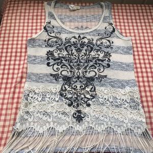 Buckle Angels & Diamonds Striped Tank w/Lace Med